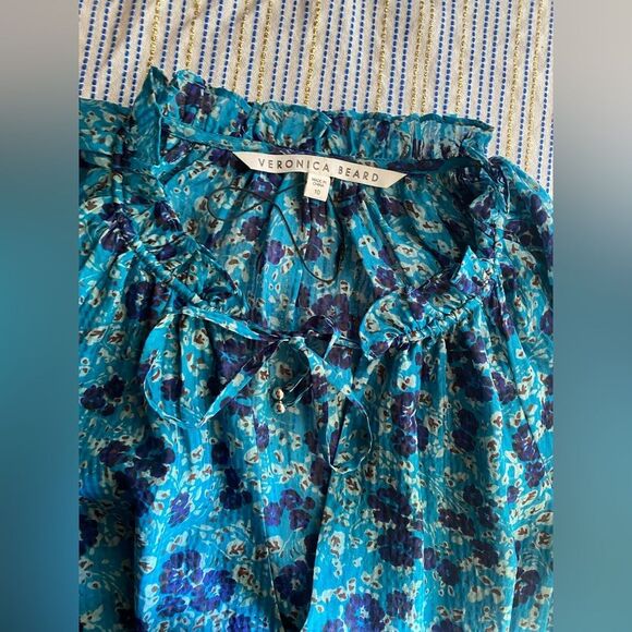Veronica Beard Becky Floral-Print Silk Blue Shirtdress Dress Size 10 NEW - Picture 9 of 13